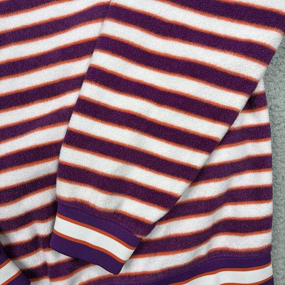 Stussy Polar Fleece Sweatshirt Men’s XL White Purple Berry Stripes Sweater Logo - Picture 5 of 7